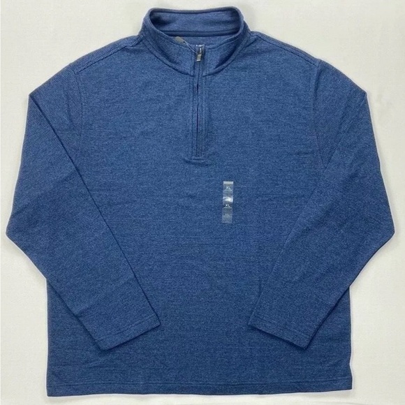 Van Heusen Never Tuck Sweater Mens Blue 1/4 Zip Long Sleeve Classic Fit Size L - Picture 2 of 12